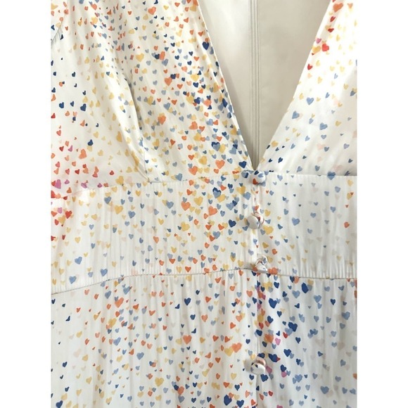 Hutch ANTHROPOLOGIE Multi-Color Heart Maxi Dress White Satin Hi Low V-neck - 4 - Picture 3 of 6